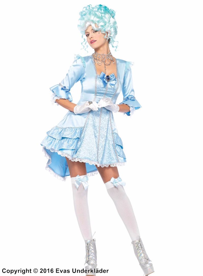 Queen Marie Antoinette, costume dress, rhinestones, lace trim, ruffles